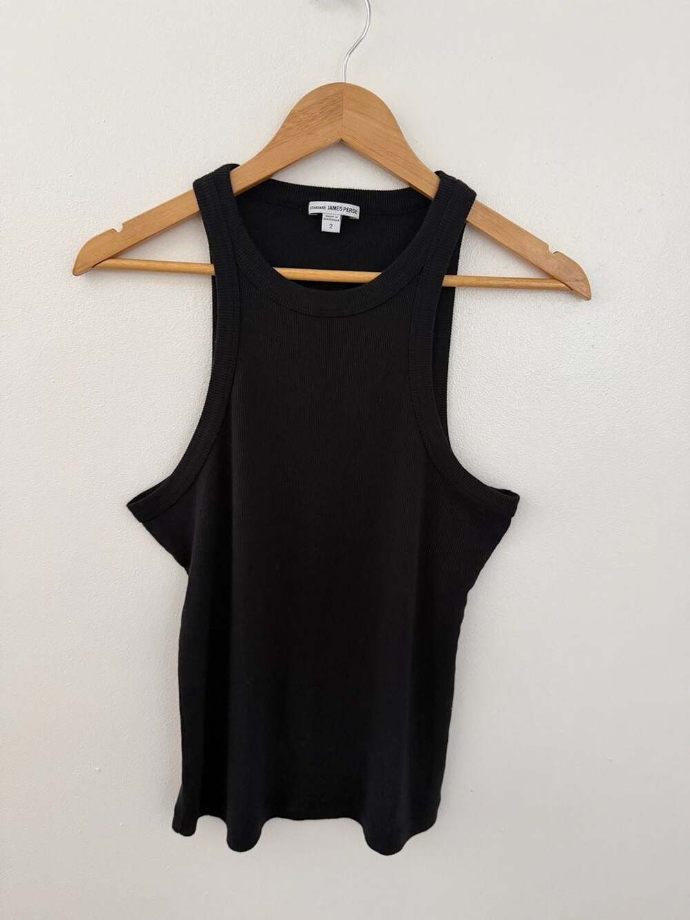 James Perse Standard Rib Crew Neck Tank Top Black Size 2